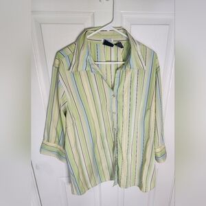 Cotton Express Striped Stretch Button Up Collared Womens Blouse 18W